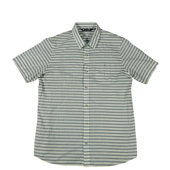 Travis Mathew Striped Button Up Short Sleeve Cotton Shirt Large - Picture 1 of 6